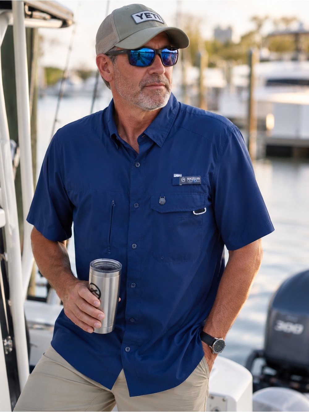 Magellan Outdoors Men's Short-Sleeve Button-Down Shirt - Navy Blue